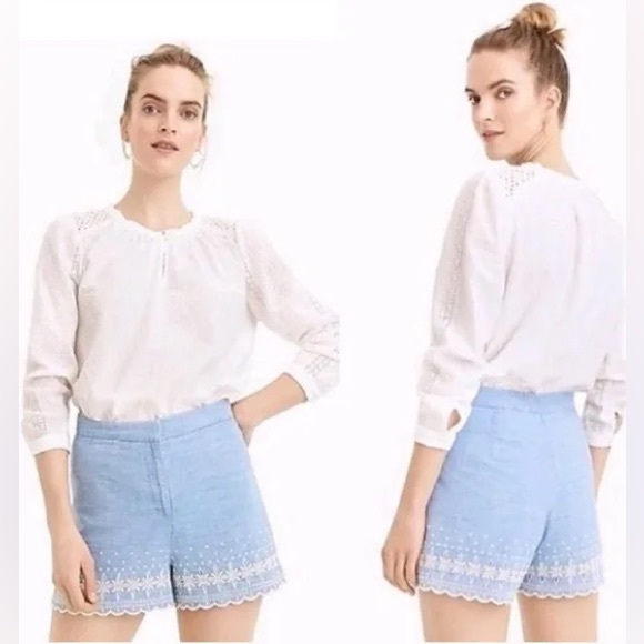 J Crew blue with eyelet trim, comfortable and gorgeous shorts 🩳 size 12 - Picture 1 of 8